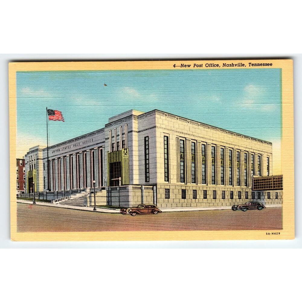 Vintage Linen Postcard New Post Office Nashville TN 1934 Marble